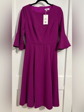 HR Homrain Fuchsia Bell-Sleeve Midi Dress